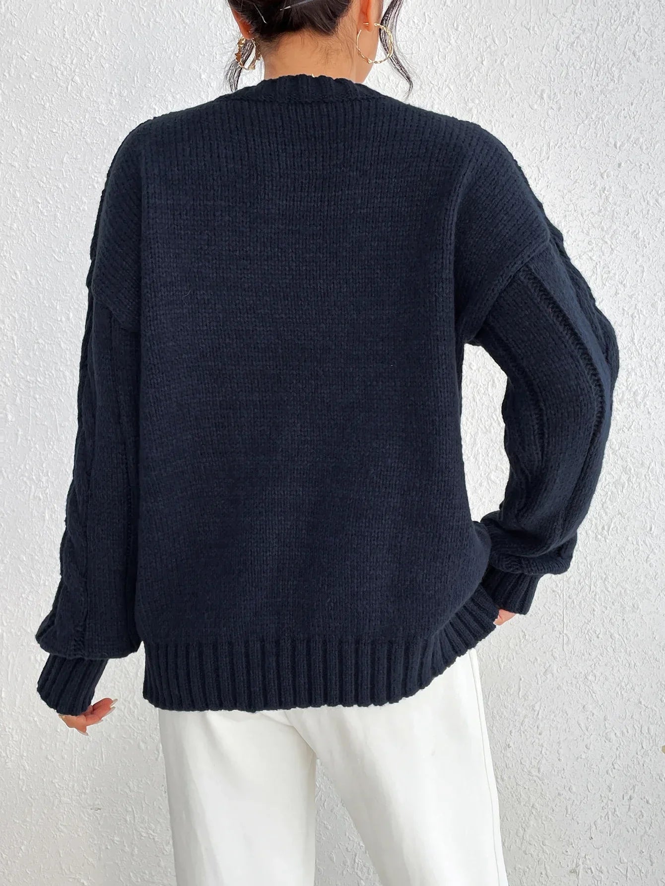 Damen Strickpullover mit Zopfmuster und lockerer Passform