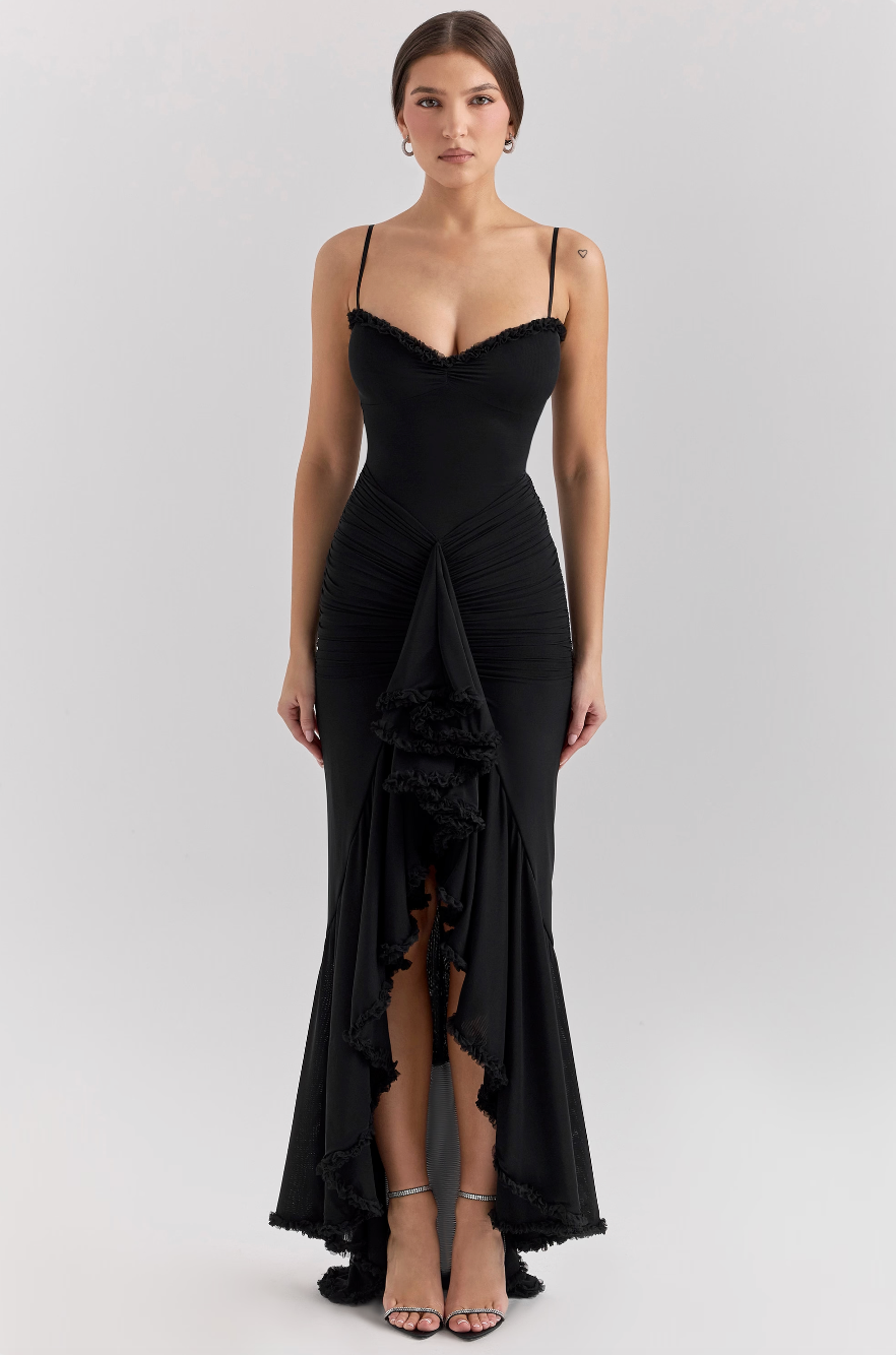 Maxikleid mit Rüschen und Spaghettiträgern