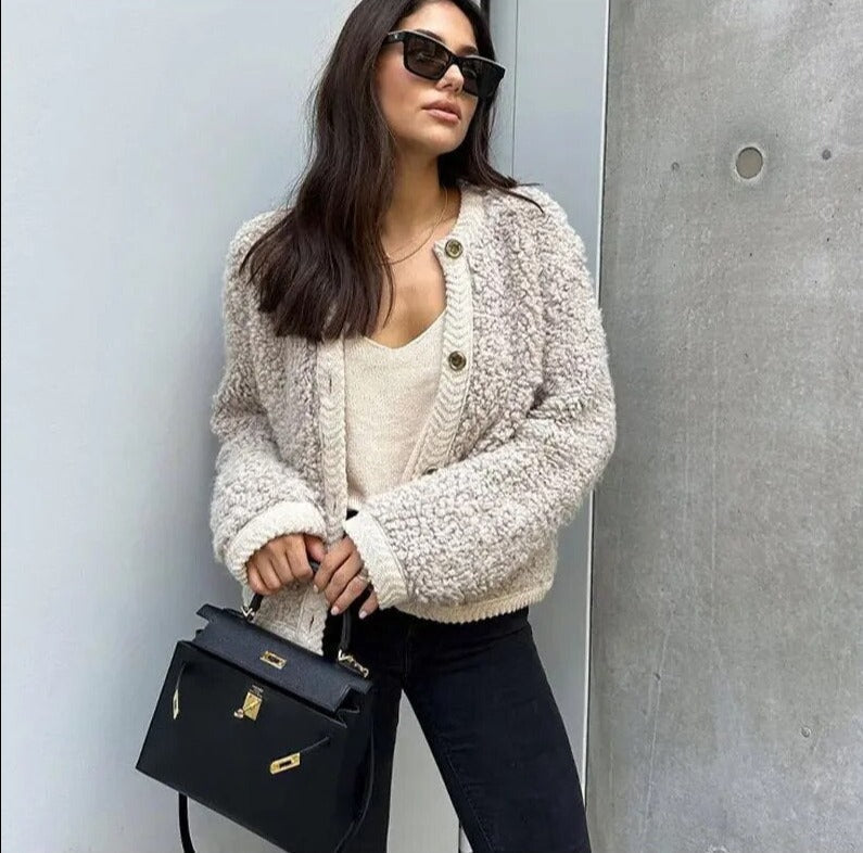 Damen Teddy Jacke für Winter mit schlichter Linienführung