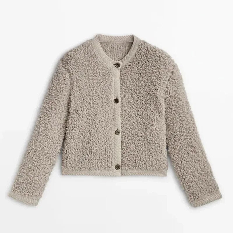Damen Teddy Jacke für Winter mit schlichter Linienführung