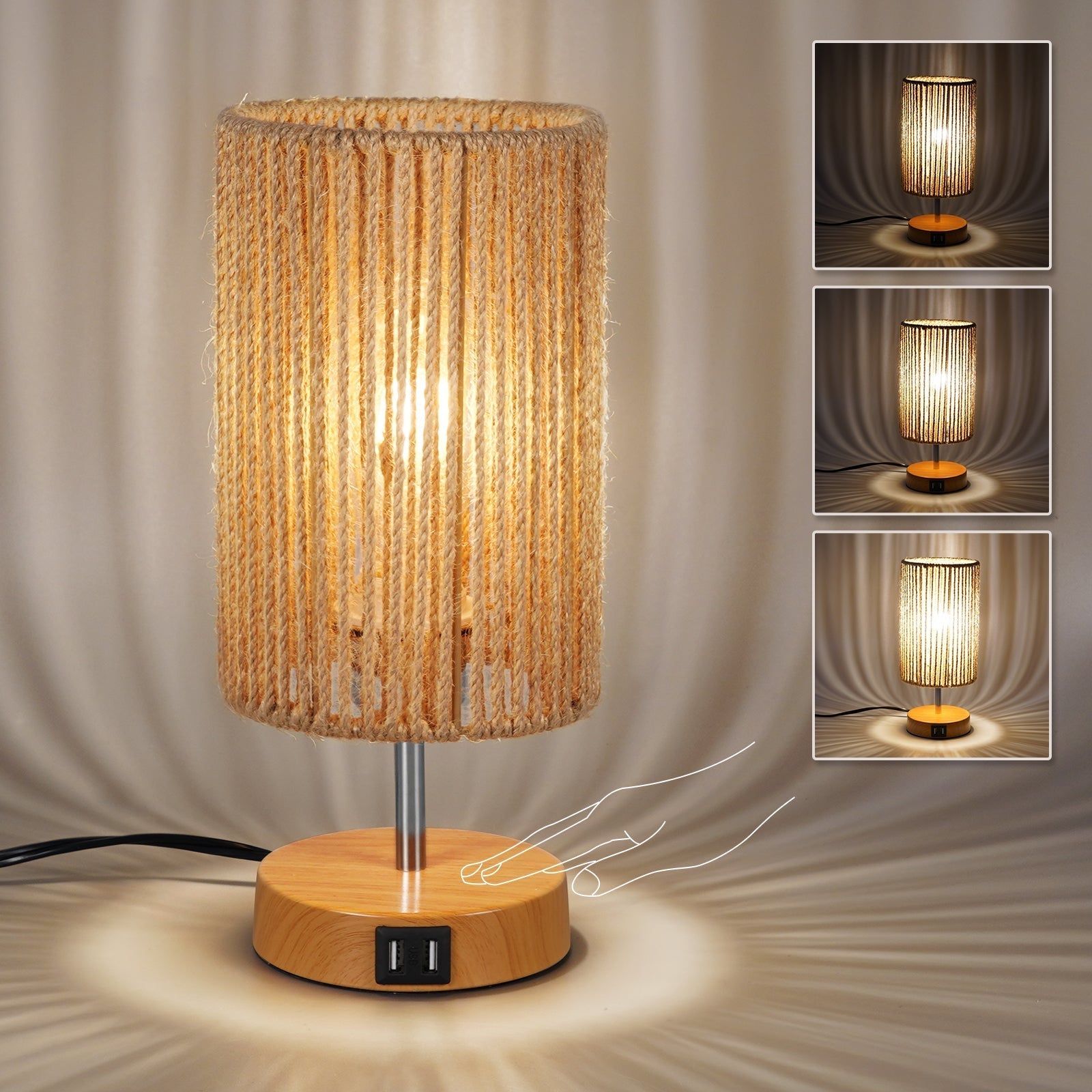 Moderne Nachttischlampe Touch mit USB-Port und Dimmfunktion für stilvolles Schlafzimmer-3