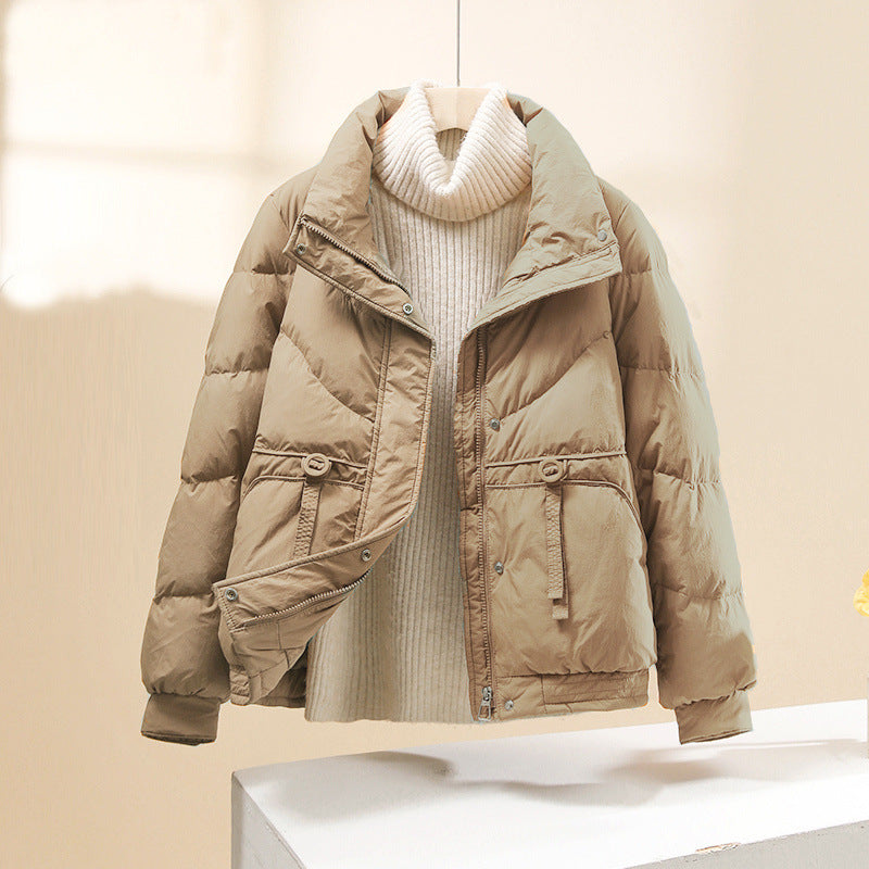 Gesteppte Daunenjacke für Damen mit hohem Kragen und Reißverschluss vorne