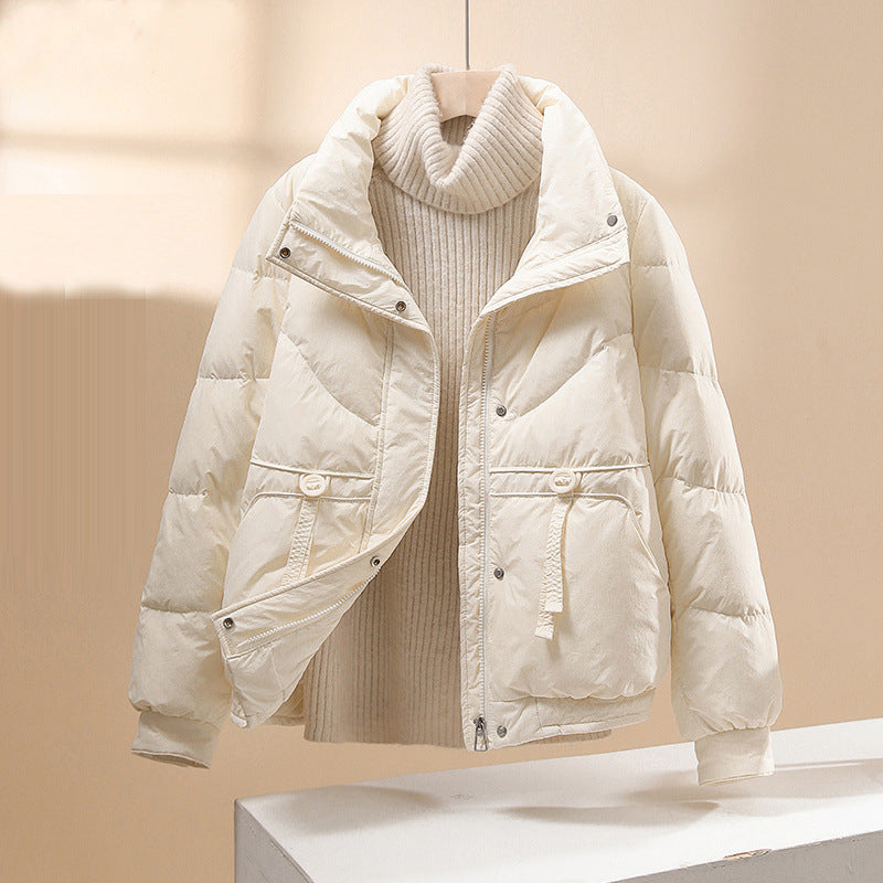 Gesteppte Daunenjacke für Damen mit hohem Kragen und Reißverschluss vorne