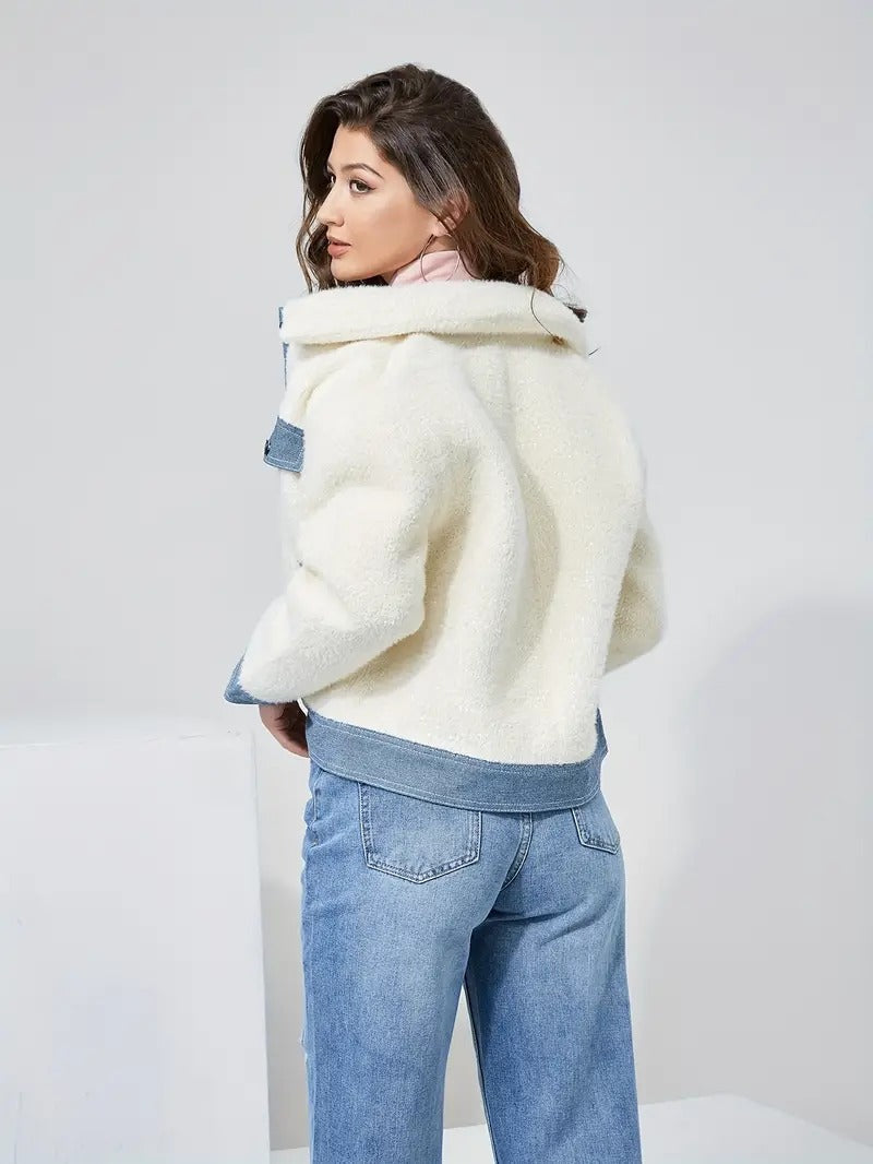 Damen Winterjacke mit Klappen-Element und Patchwork