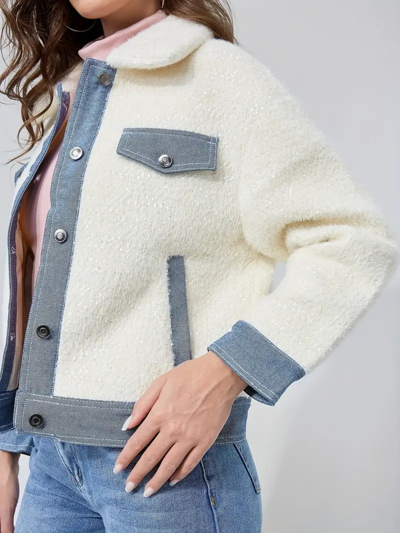 Damen Winterjacke mit Klappen-Element und Patchwork