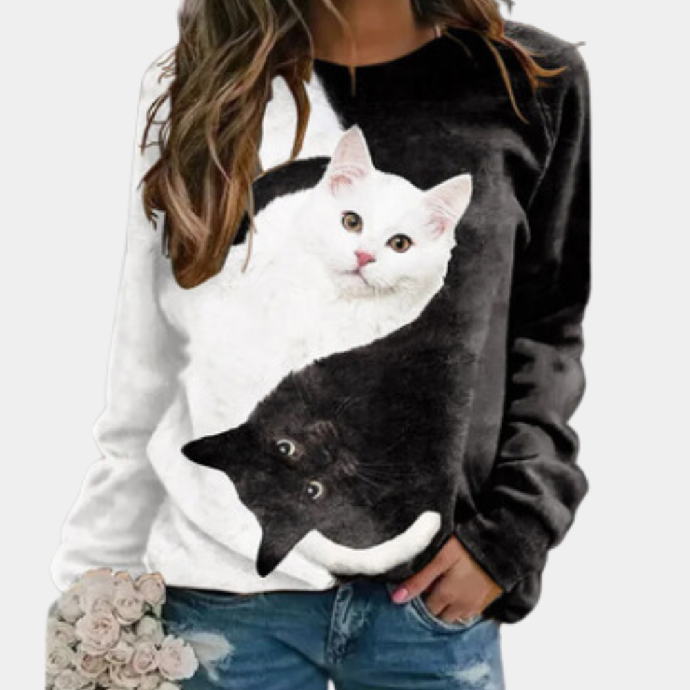 Damenpullover mit Katzenmotiv für Freizeit und Alltag