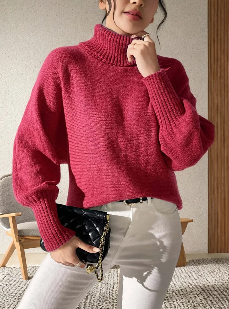 Winterpullover Damen mit Rollkragen und weiten Ärmeln