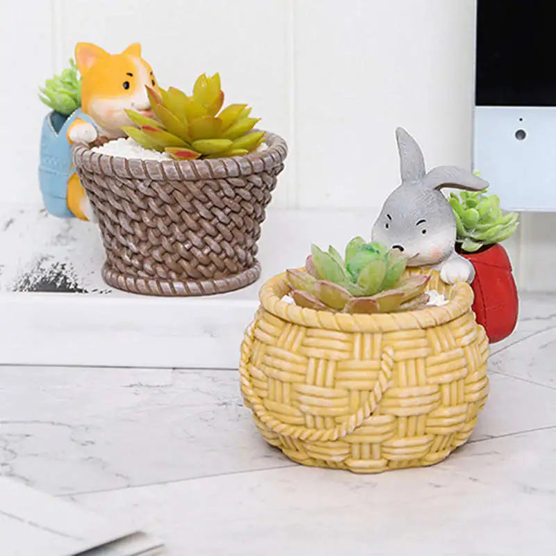 Rustikaler Blumentopf mit Corgi- und Kaninchen-Design für Sukkulenten und Pflanzen-5