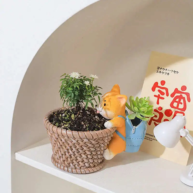 Rustikaler Blumentopf mit Corgi- und Kaninchen-Design für Sukkulenten und Pflanzen-1
