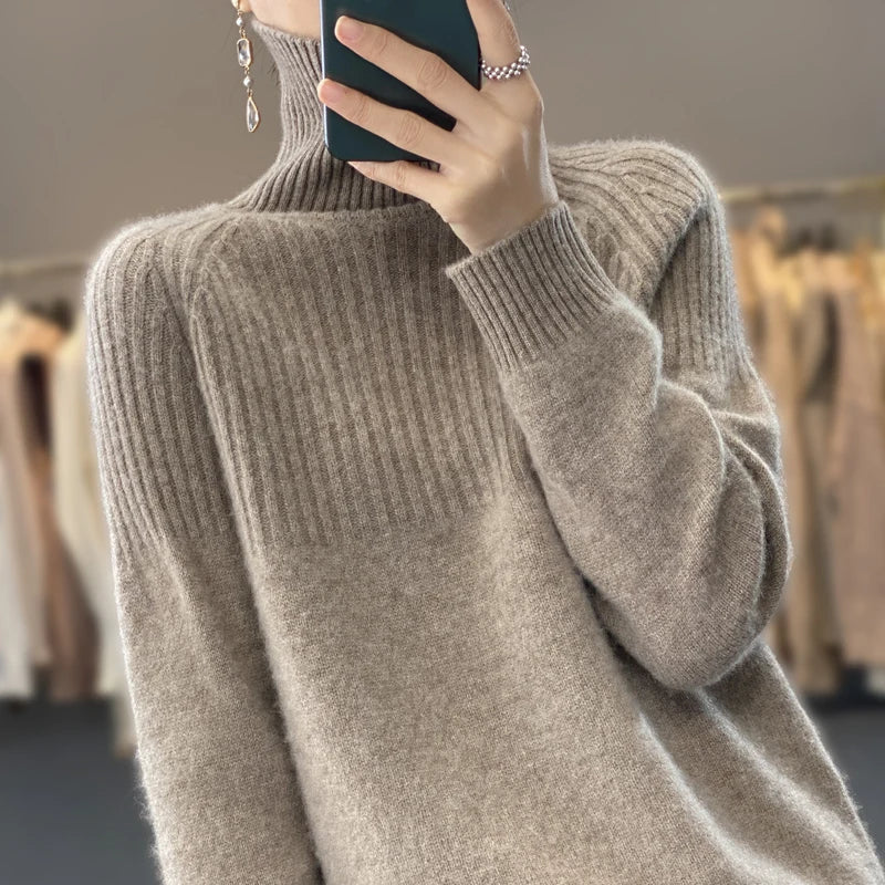 Damen Winterpullover mit Rollkragen und Rippenmuster