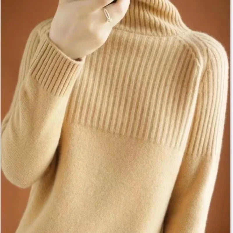 Damen Winterpullover mit Rollkragen und Rippenmuster