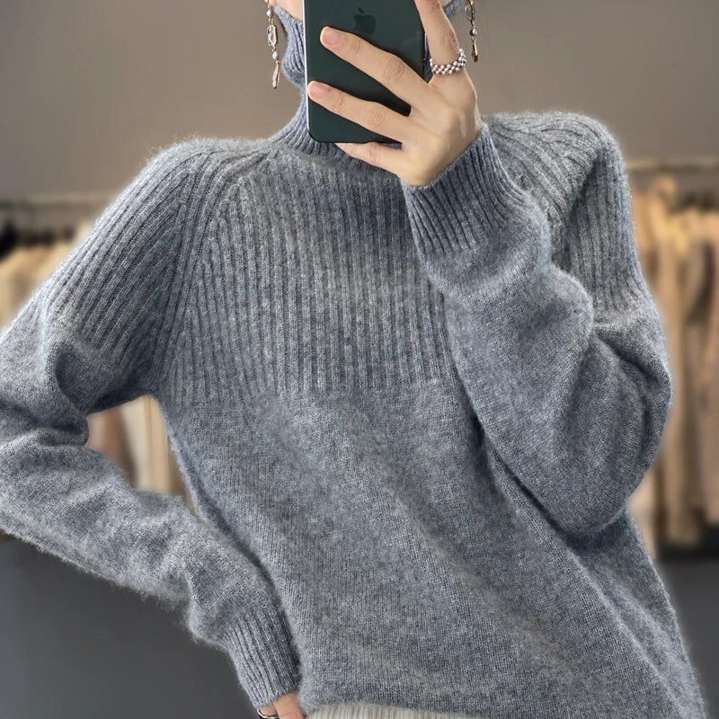 Damen Winterpullover mit Rollkragen und Rippenmuster