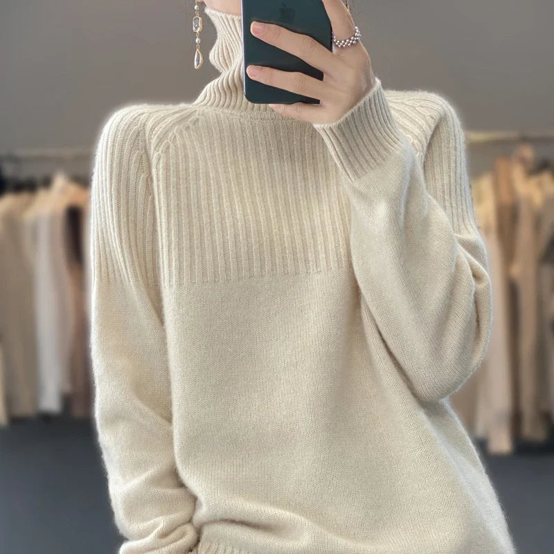 Damen Winterpullover mit Rollkragen und Rippenmuster