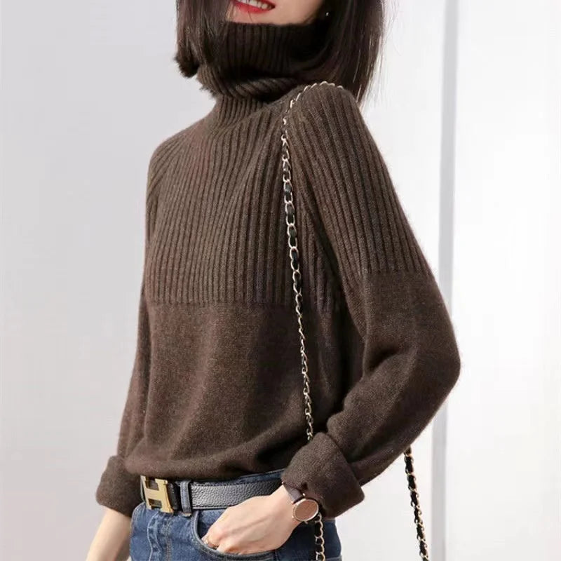 Damen Winterpullover mit Rollkragen und Rippenmuster