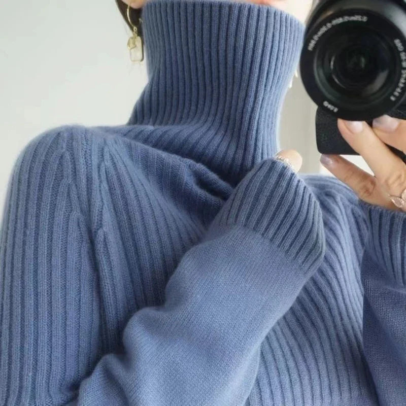 Damen Winterpullover mit Rollkragen und Rippenmuster