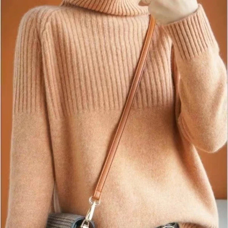 Damen Winterpullover mit Rollkragen und Rippenmuster