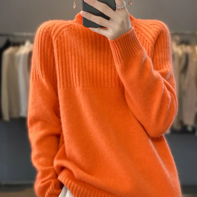 Damen Winterpullover mit Rollkragen und Rippenmuster