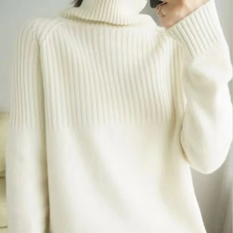 Damen Winterpullover mit Rollkragen und Rippenmuster