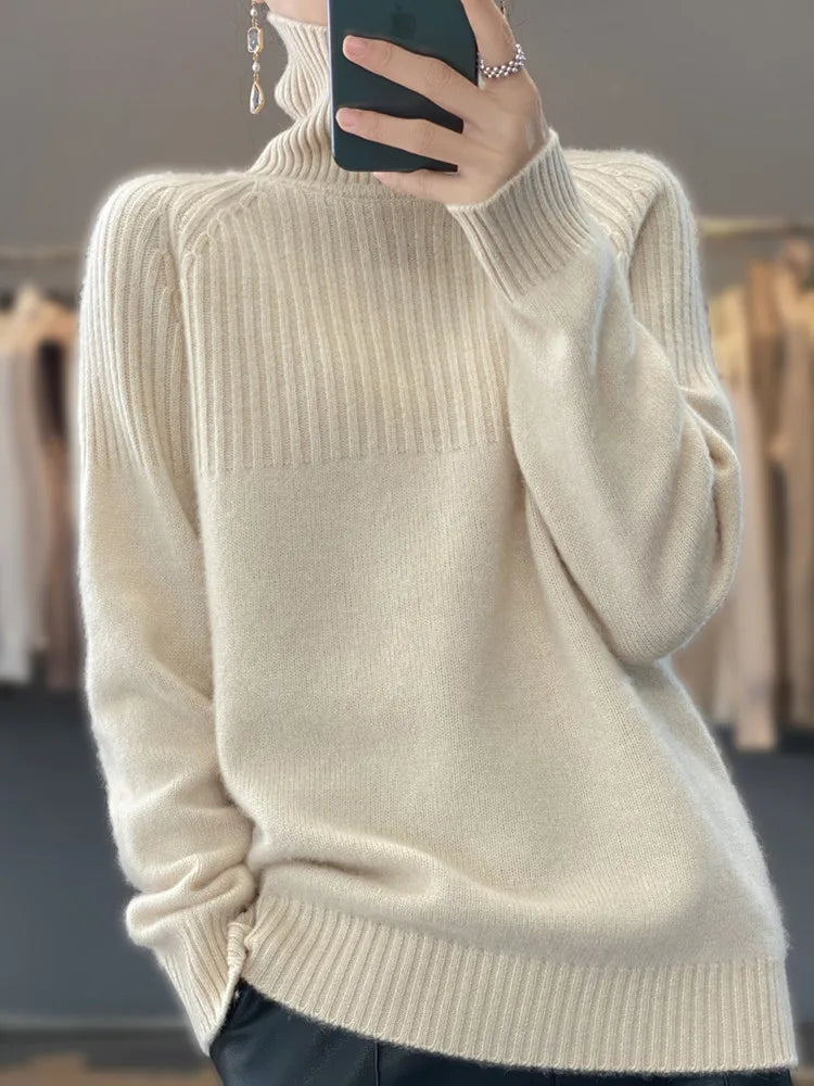 Damen Winterpullover mit Rollkragen und Rippenmuster