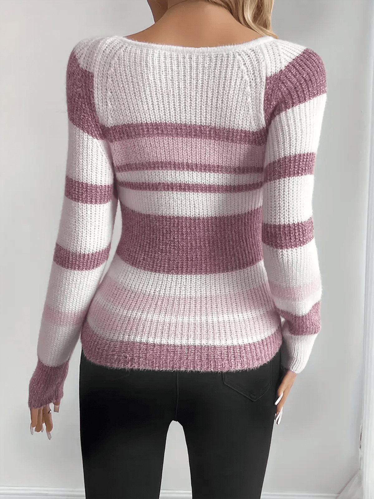 Damen Strickpullover mit Streifenmuster und figurbetonter Form