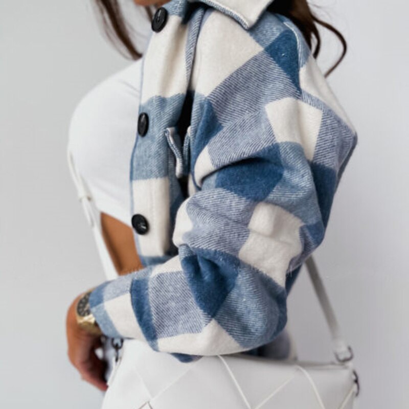 Damen Winterjacke kariert mit Kragen