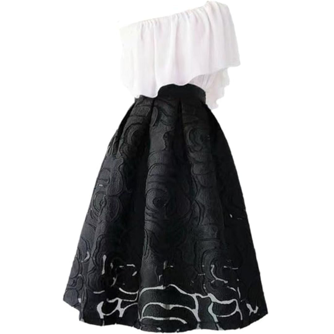 Damenrock mit hohem Bund, A-Linien-Schnitt und Jacquardstoff im Retro-Stil