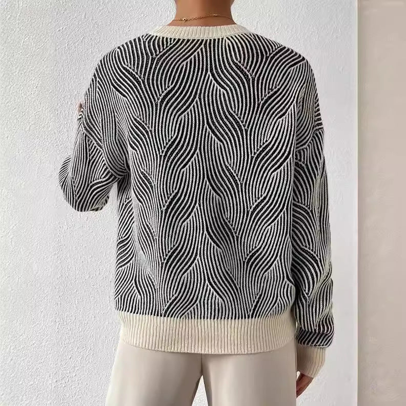 Gemusterter Damen Pullover mit Rundhalsausschnitt und langen Ärmeln