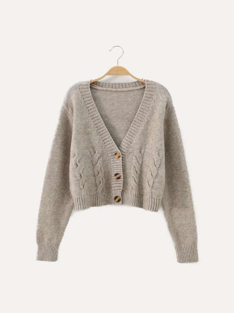 Damen Strickjacke mit V-Ausschnitt und verkürzter Länge