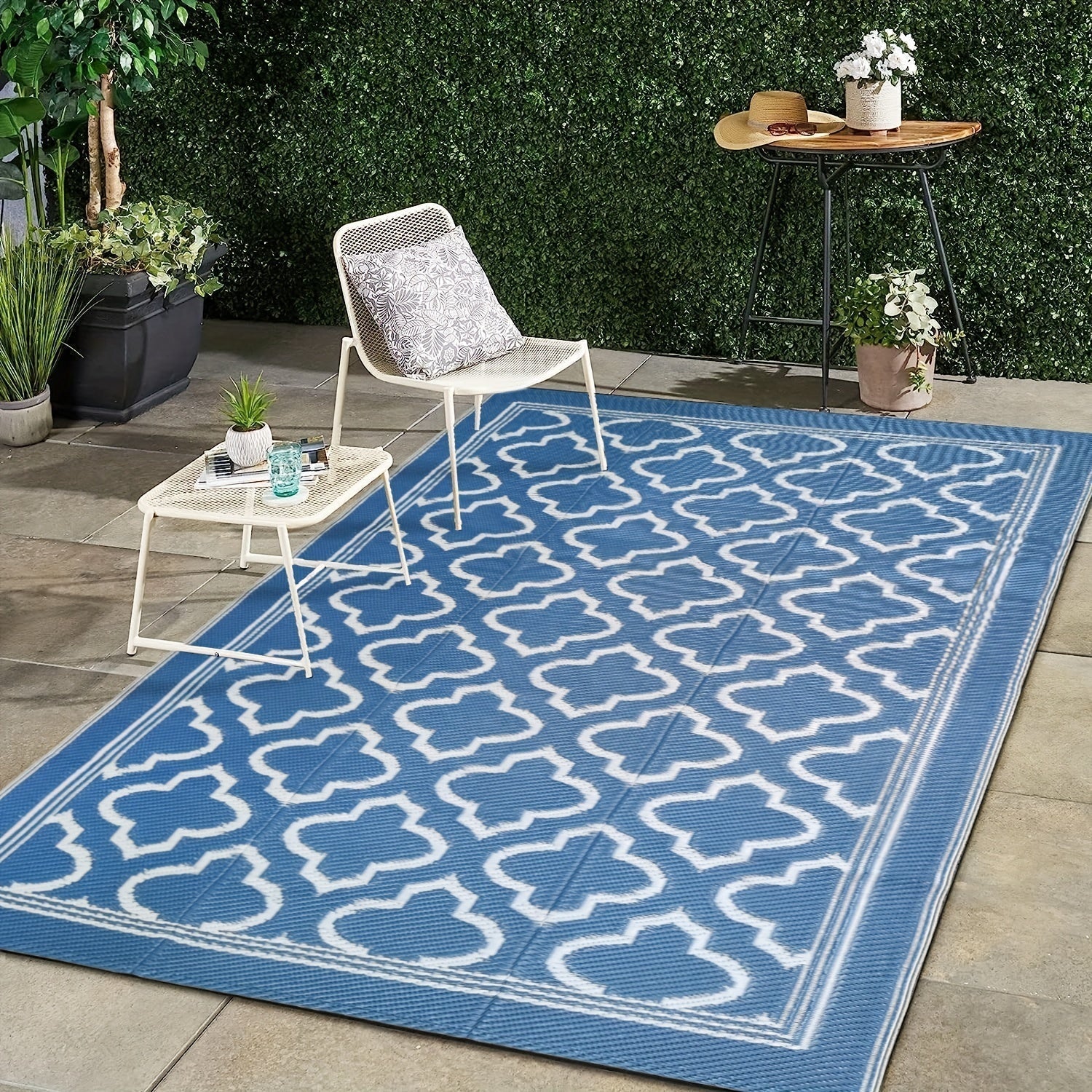Wasserfester Outdoor Teppich Rund im Boho-Stil für Balkon und Terrasse 4