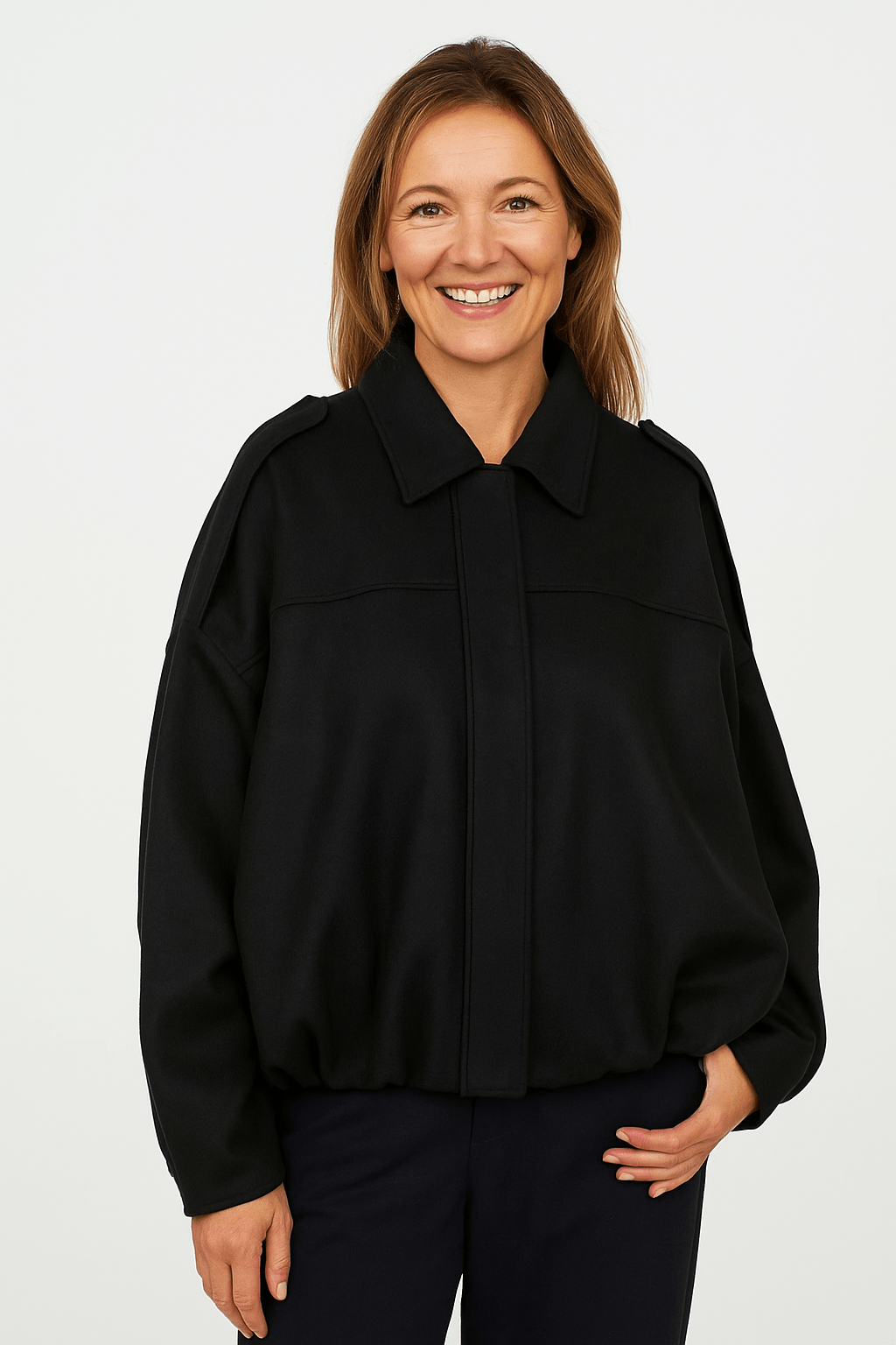 Damen Kurzjacke mit Ballonärmeln und Kragen