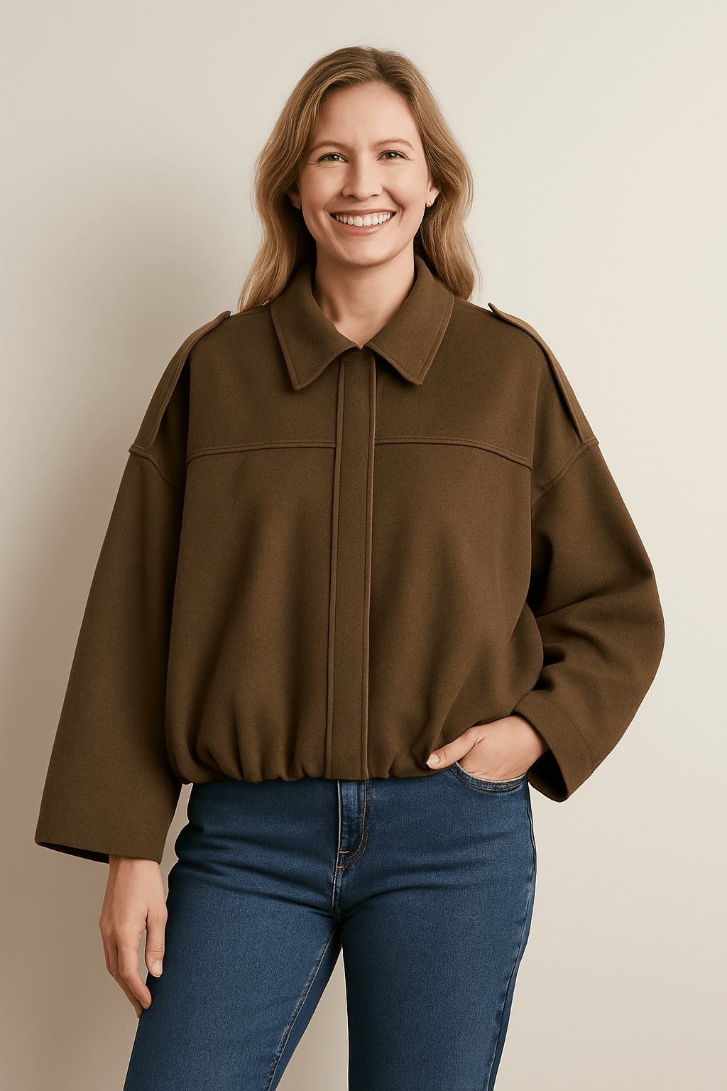 Damen Kurzjacke mit Ballonärmeln und Kragen