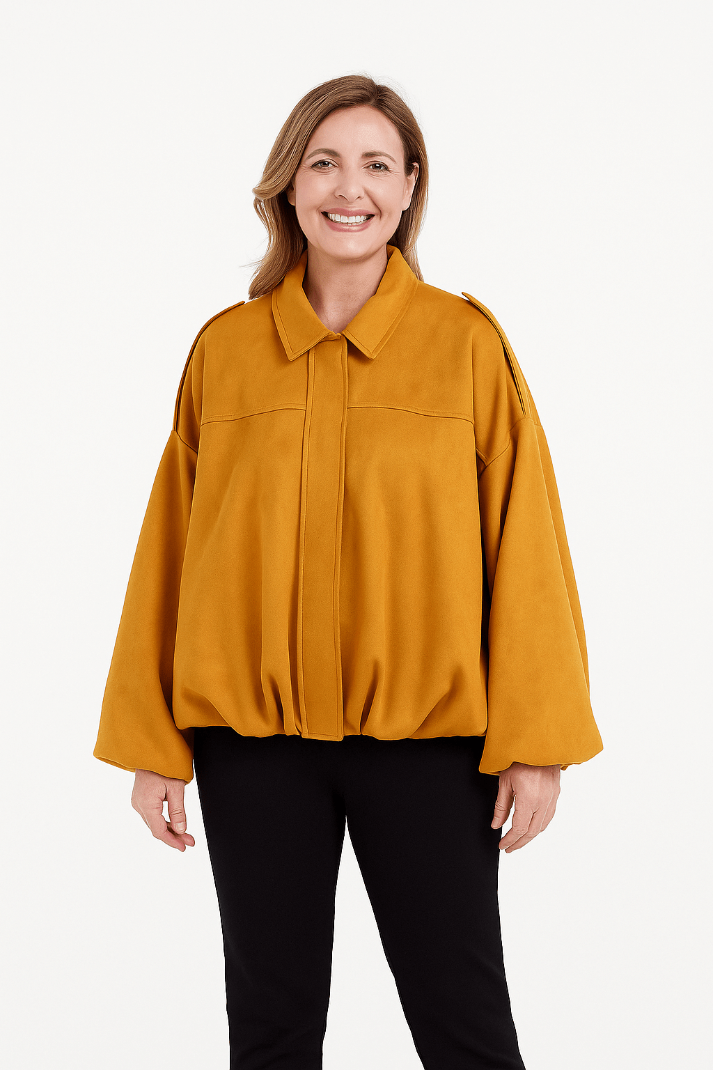 Damen Kurzjacke mit Ballonärmeln und Kragen