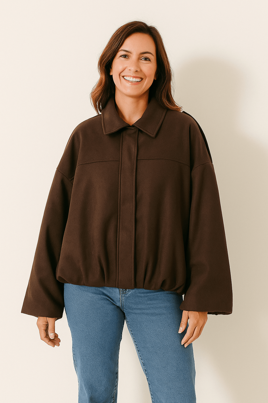 Damen Kurzjacke mit Ballonärmeln und Kragen