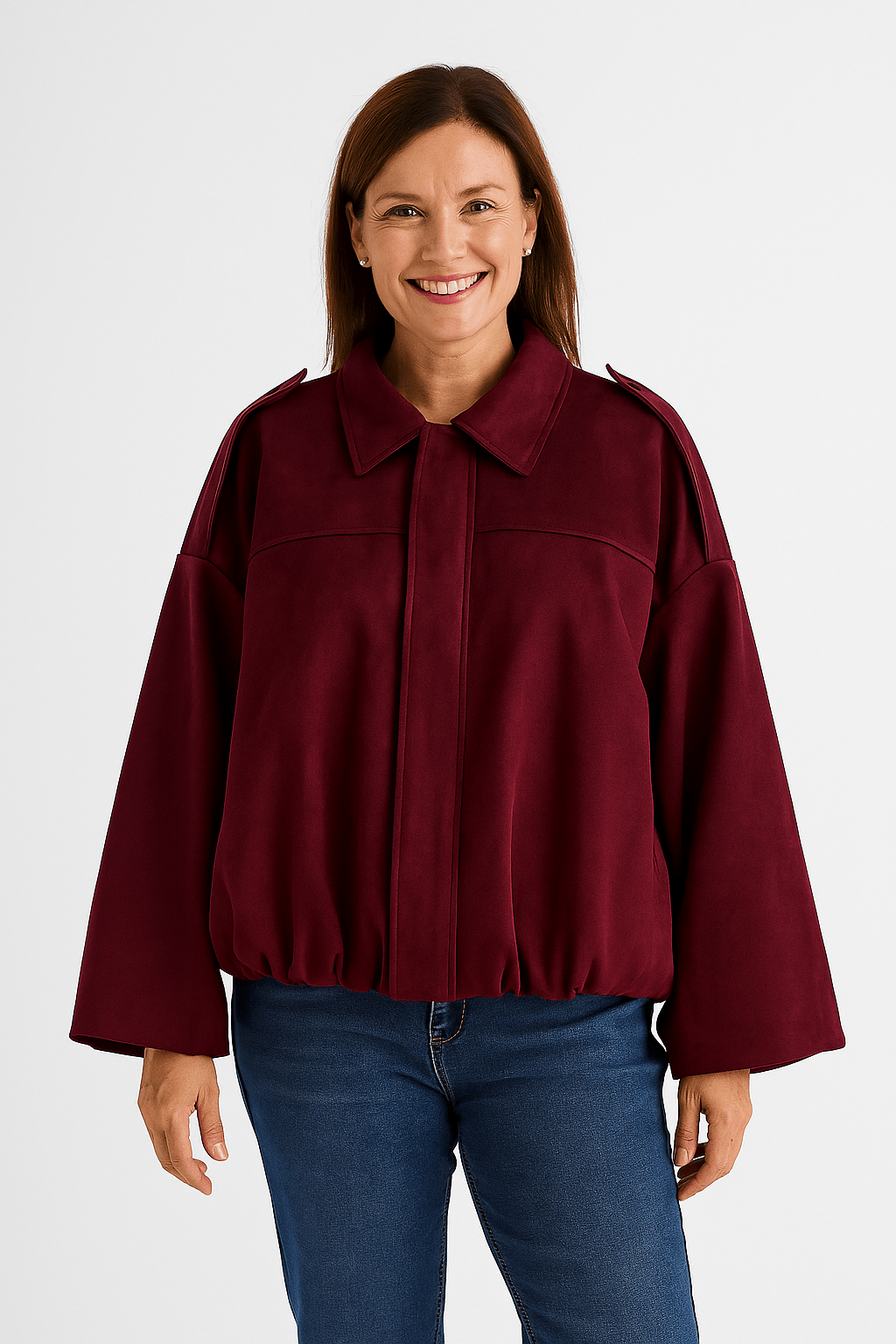 Damen Kurzjacke mit Ballonärmeln und Kragen
