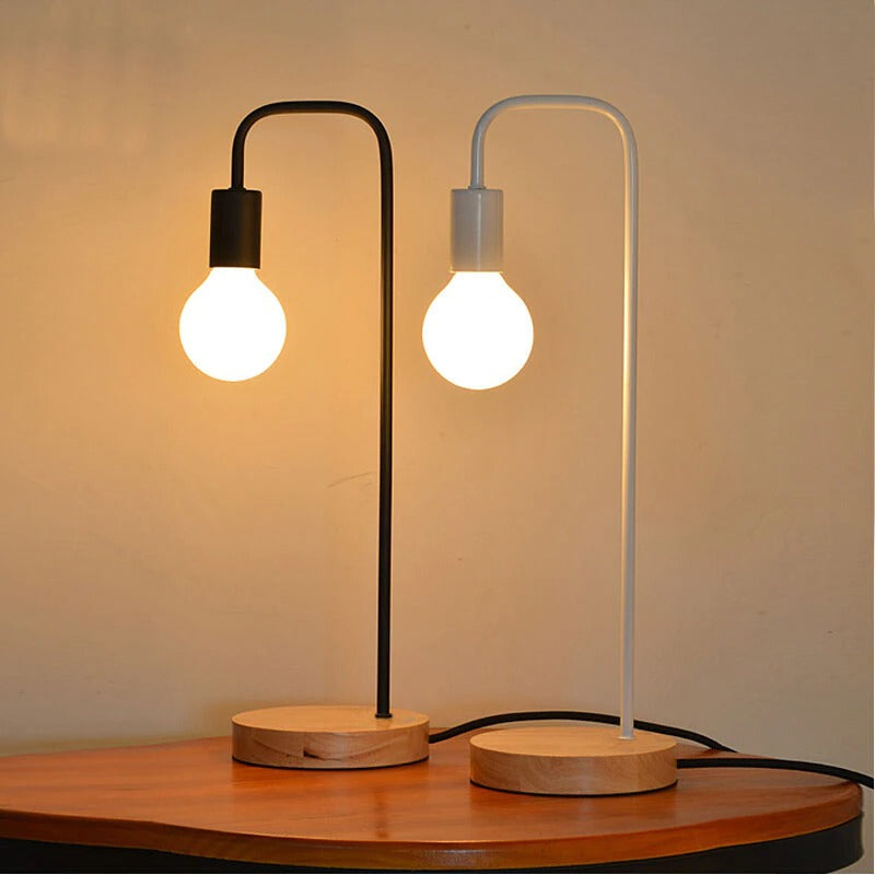 Moderne Nachttischlampe Schwarz mit Holzsockel im Industriellen Stil für Gemütliche Beleuchtung-3