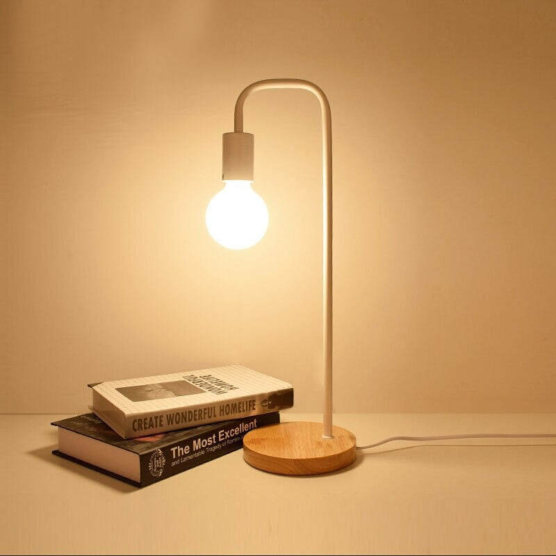 Moderne Nachttischlampe Schwarz mit Holzsockel im Industriellen Stil für Gemütliche Beleuchtung-5