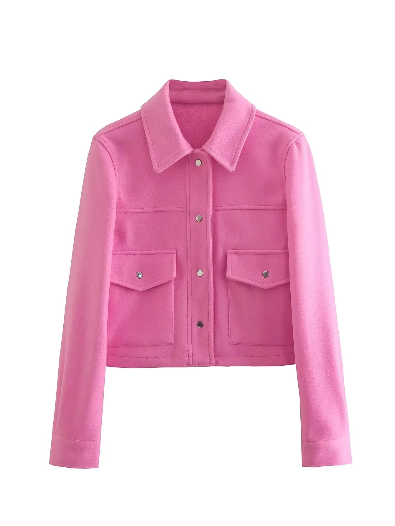 Kurze Damenjacke mit Kragen und Pattentaschen