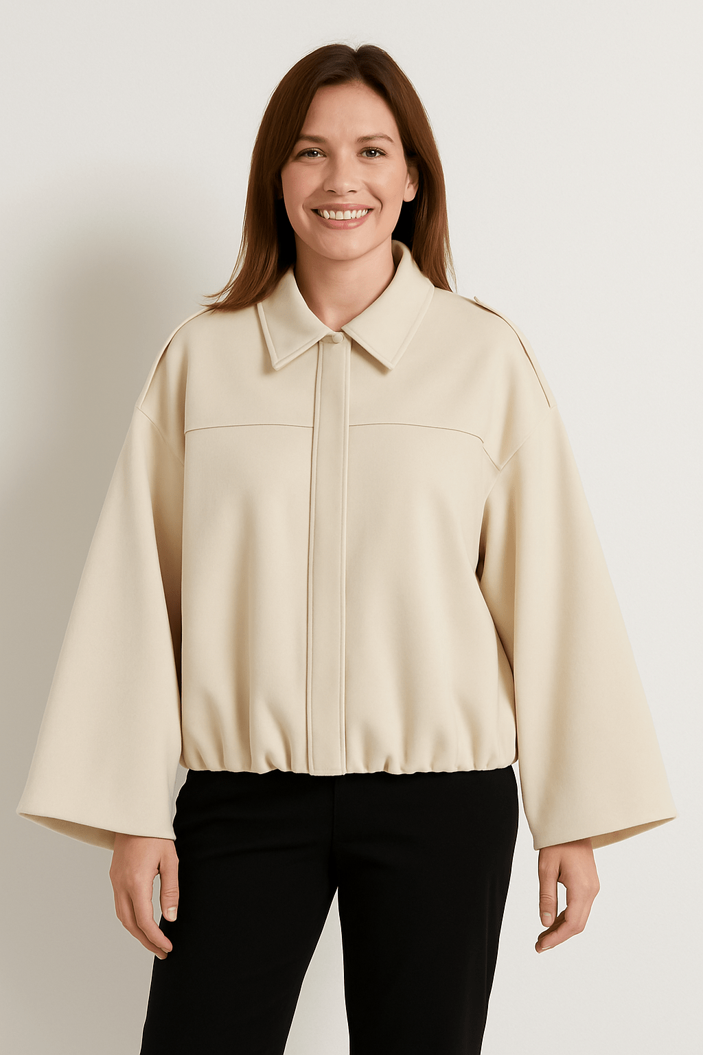 Damen Kurzjacke mit Ballonärmeln und Kragen