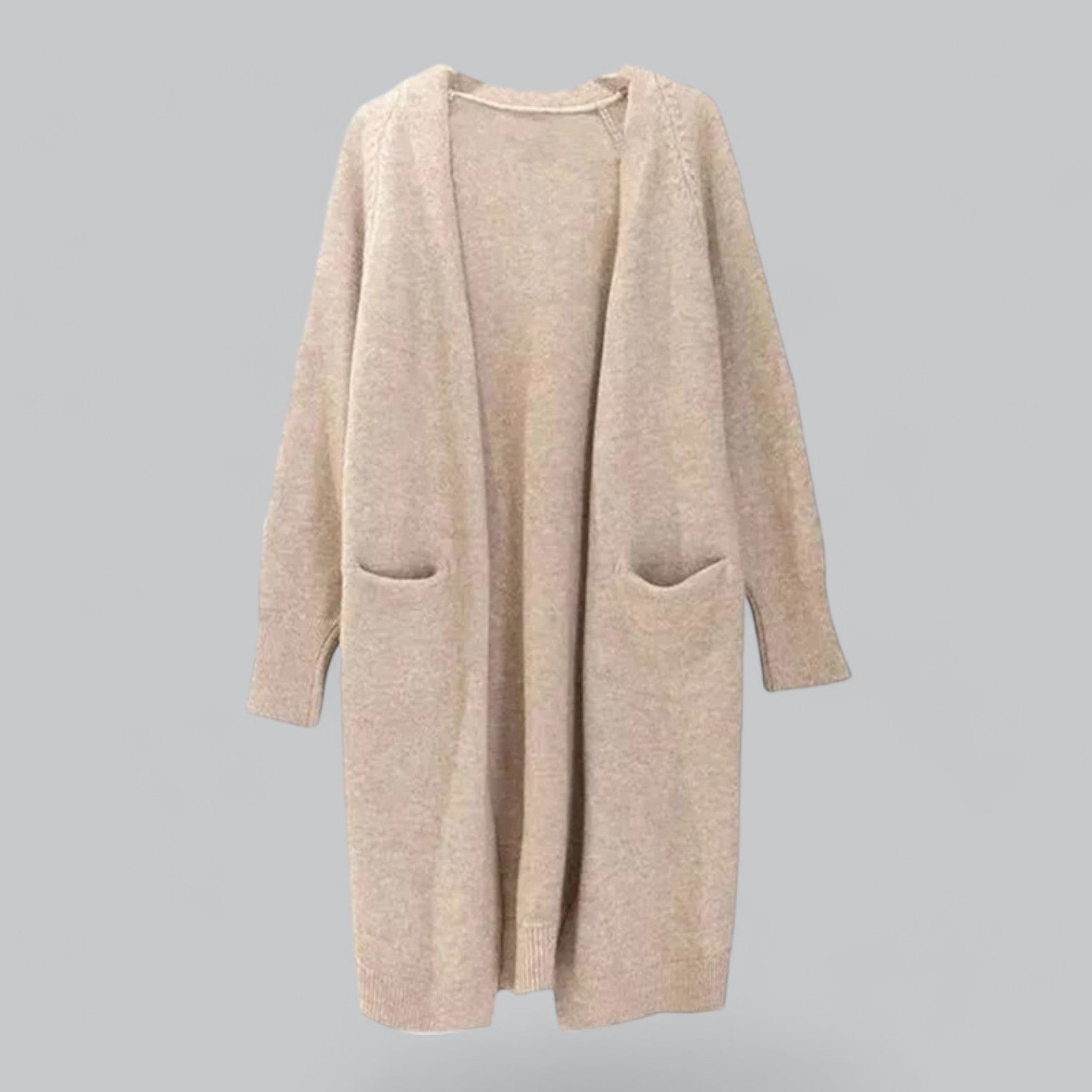 Lange offene Damen Strickjacke mit Taschen