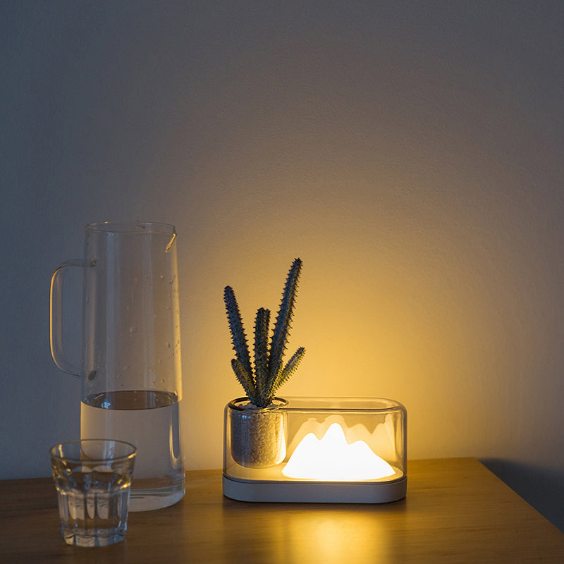 Plastik Bergförmige Nachtlicht Künstlerische Wiederaufladbare LED Tischlampe mit Ovalem Deckel und Aufbewahrungstasse-4