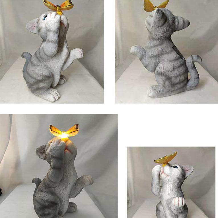 Charmante Solar Gartenleuchte mit Katzenfigur und LED-Licht für stilvolle Gartenbeleuchtung-3