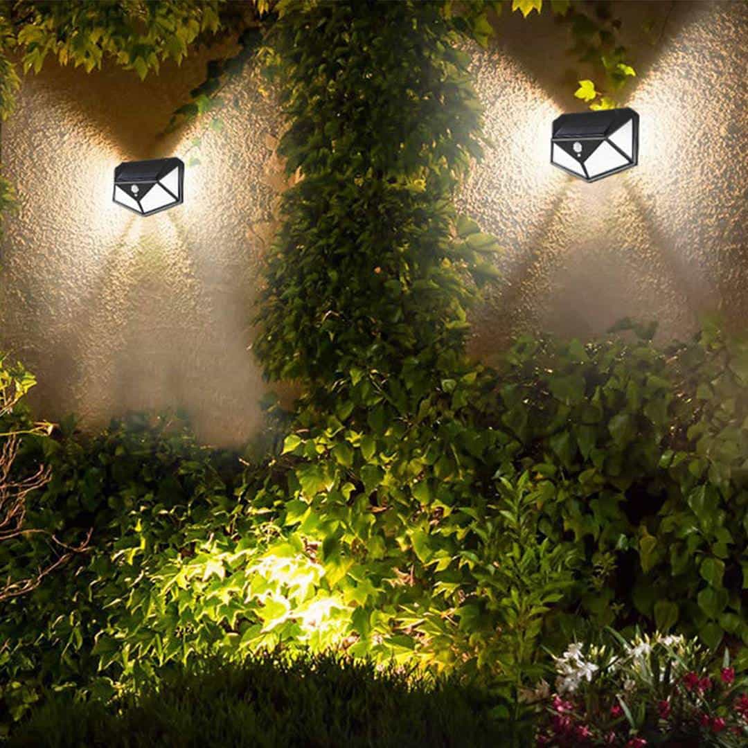 Solar Außenwandleuchte mit Bewegungsmelder und 100 LEDs für Garten und Terrasse-2