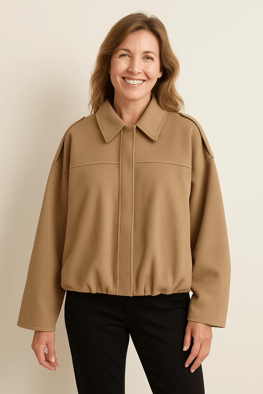 Damen Kurzjacke mit Ballonärmeln und Kragen