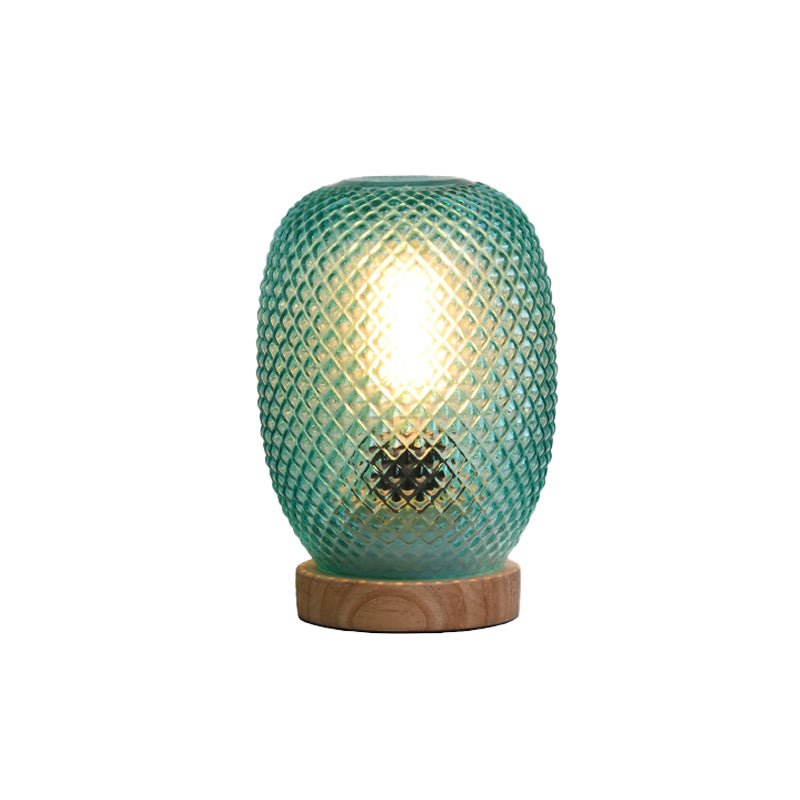 Moderne Nachttischlampe aus Glas mit Holzsockel und Ananas-Design für stilvolle Beleuchtung-2