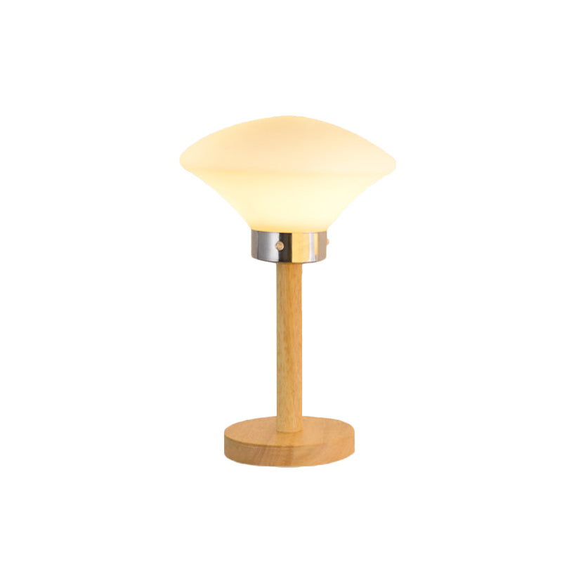 Moderne Nachttischlampe aus Holz mit satiniertem Glas und elegantem Design-5