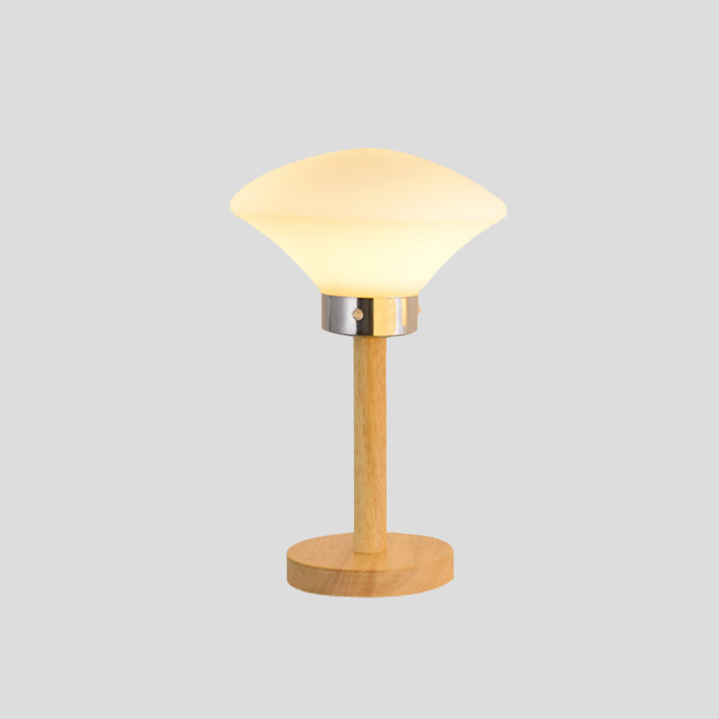 Moderne Nachttischlampe aus Holz mit satiniertem Glas und elegantem Design-2