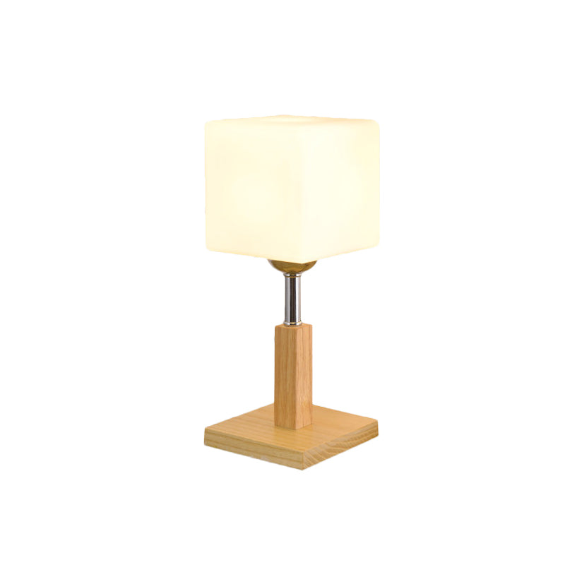 Moderne Nachttischlampe aus Holz mit satiniertem Glas und elegantem Design-6