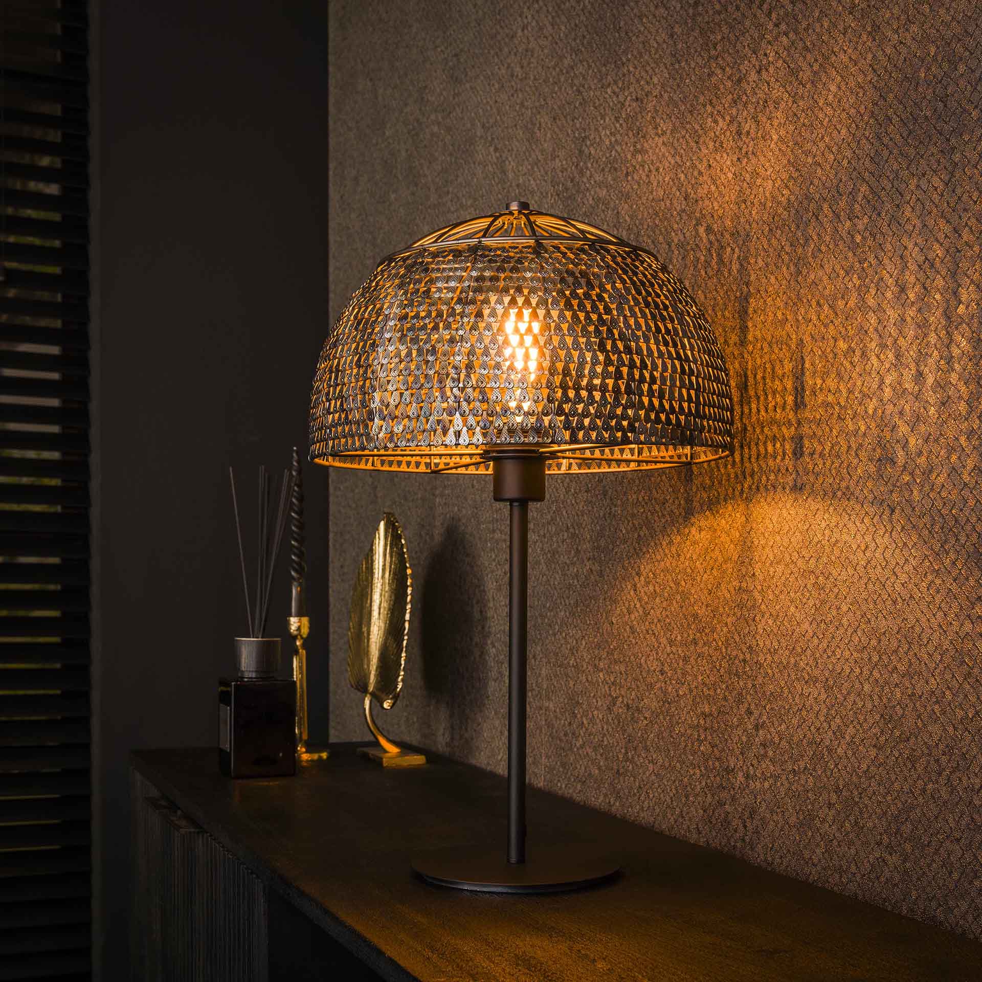 LuxoShade Designer Tischlampe | Schwarz-Braunes Finish | Modernes Design für Wohn- & Schlafzimmer | Stimmungsvolle Beleuchtung-1