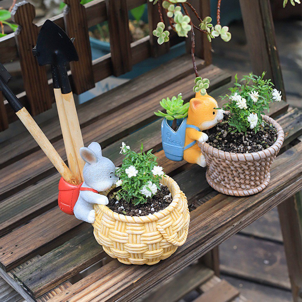 Rustikaler Blumentopf mit Corgi- und Kaninchen-Design für Sukkulenten und Pflanzen-6
