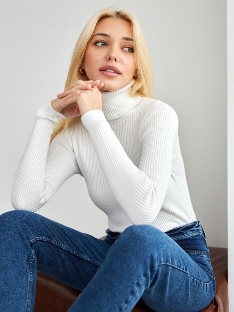 Klassischer Damen Pullover mit hohem Halsausschnitt und langen Ärmeln